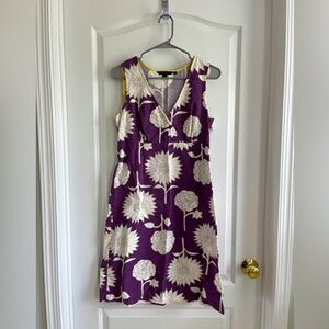 Boden Size 12R Women’s Purple Wrap Sheath Dress with Beautiful White Flowers